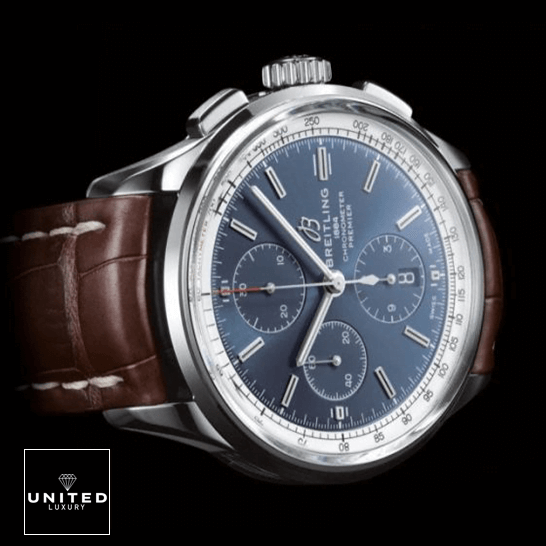 Breitling Premier B01 Chronograph A13315351C1P2 "Blue Dial" Masterpiece Replica Breitling Premier Automatic Chronograph Blue Dial Brown Leather Bracelet Replica