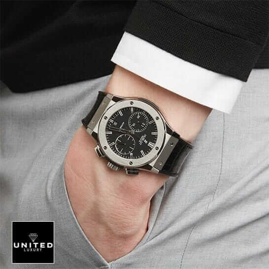 Hublot Classic Fusion 521.NX.7071.LR "Racing Grey" First-Class Clone hublot leather strap replica 4 Hublot Classic Fusion Black Dial Leather Black Bracelet Replica on the man wrist