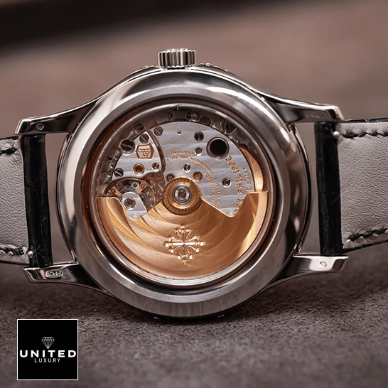 Patek Philippe Annual Calendar 5205G-013 "Blue Dial" Supreme Replica Edition patek philippe complications 5205G 013 replica case Patek Philippe Complications 5205G_013 Steel Mechanism Replica upside view