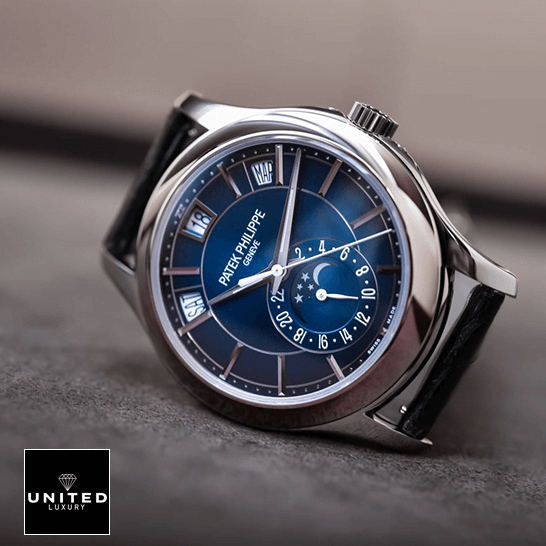 Patek Philippe Annual Calendar 5205G-013 "Blue Dial" Supreme Replica Edition patek philippe complications 5205G 013 replica steel Patek Philippe Blue Dial Moon Steel Case Replica front view
