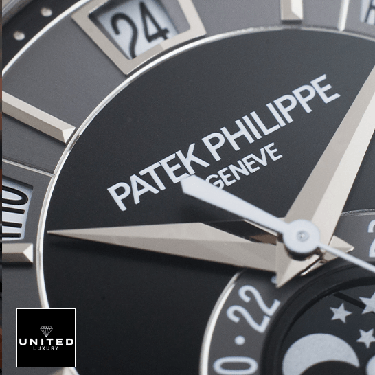 Patek Philippe Annual Calendar 5205G-010 "Opaline Dial" Deluxe Replica Edition patek hilippe complications automatic grey dial 5205G 010 hand close view patek_hilippe_complications_automatic_grey_dial_5205G-010_hand_close_view