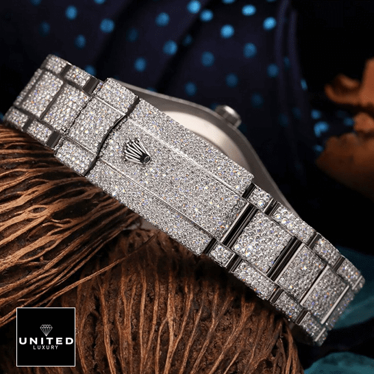 Rolex Datejust 126300 "Iced Out Arabic Dial" Super Clone Quality rolex datejust 116300 replica back Rolex Datejust 116300 Iced Out Bracelet Fold Clasp Rolex Logo Replica