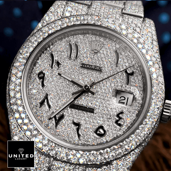 Rolex Datejust 126300 "Iced Out Arabic Dial" Super Clone Quality rolex datejust 116300 replica tiltedright Rolex Datejust Iced Out 116300 Replica