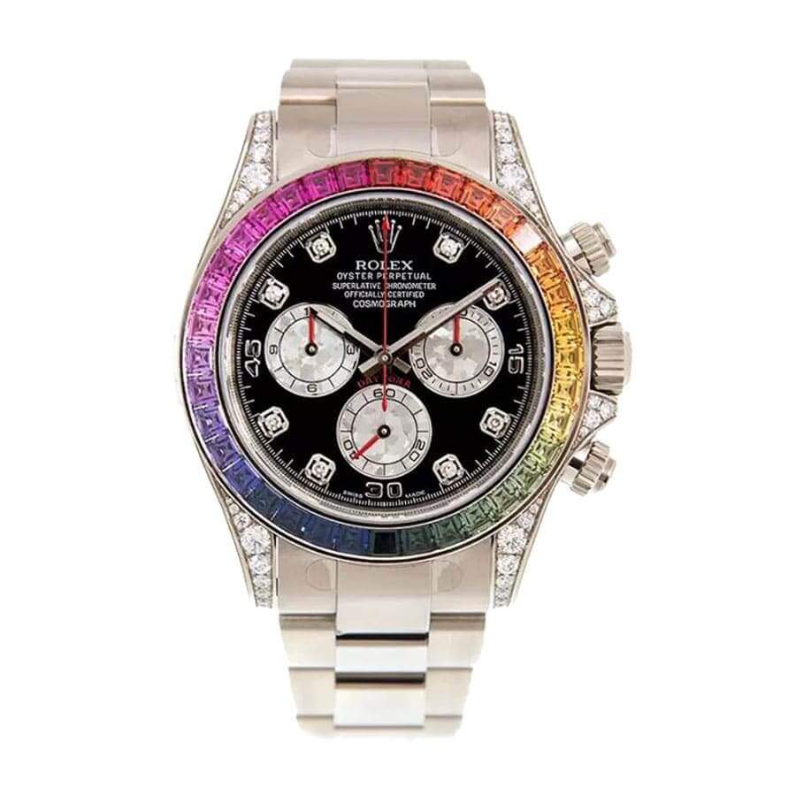 rolex-daytona-cosmograph-white-gold-diamond-set-custom-rainbow-116599rbow-replica Rolex Cosmograph Daytona 116599RBOW "Black Diamond" Exclusive Clone Edition - Image 1