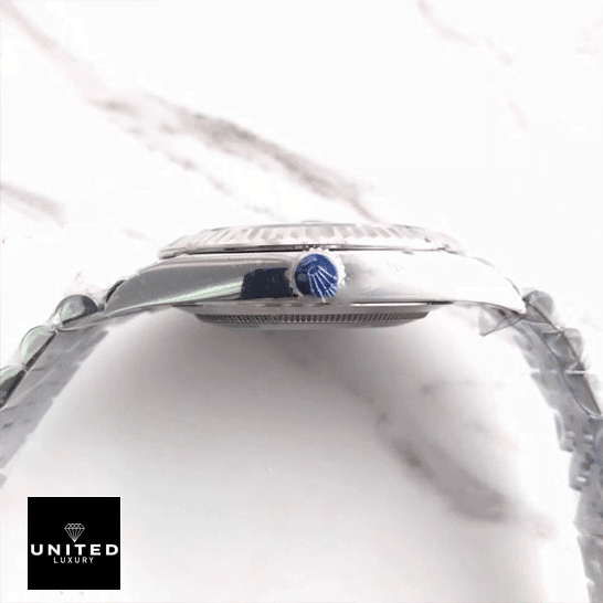 Rolex Datejust 126300 "Slate Roman Dial" Supreme Clone Quality Rolex Datejust II Perpetual 126300-0014 Stainless Steel Case Crown Pusher Replica Right Side