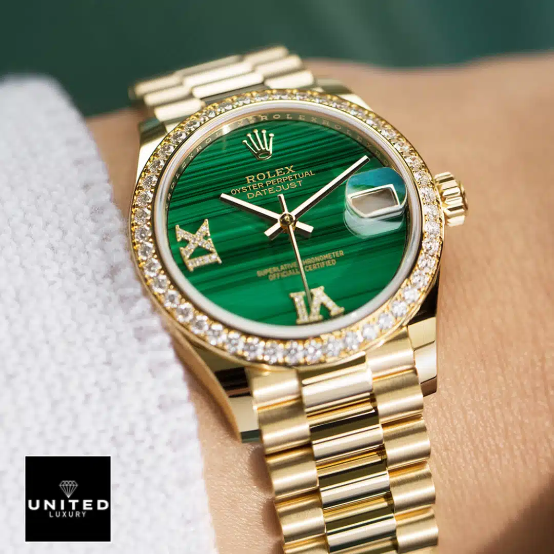 Rolex Datejust 126333 "Gold Green Dial" Signature Replica 1:1 Yeni Proje 2 23 Rolex Datejust 31 Yellow Gold 278278-0004 Gem-Set Bezel Replica