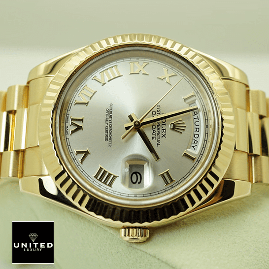 Rolex Day-Date 218238 "Presidential" Ultra Fine Replica rolex day date II collection gold silver white dial 218238 man Rolex Day-Date II Collection Gold Silver White Dial 218238 Replica