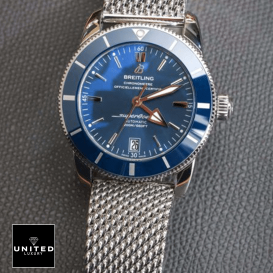 Breitling Superocean Heritage II B20 AB201016 "Blue Dial" Premium Duplicate Edition breitling heritage B20 AB2010161C1A1A replica frontface Breitling Heritage AB2010161C1CA1A Blue Dial Replica front view