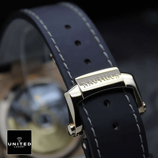 Patek Philippe Nautilus Chronograph Flyback 5980R-001 "Rose Gold" Premium Super Clone patek philippe nautilus rose gold 5712R 0001 replica back Patek Philippe Black Rubber Bracelet Steel Case Replica upside view