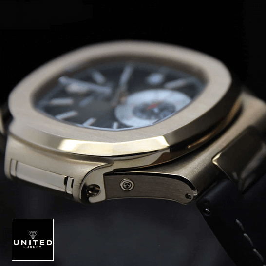 Patek Philippe Nautilus Chronograph Flyback 5980R-001 "Rose Gold" Premium Super Clone patek philippe nautilus rose gold 5712R 0001 replica right Patek Philiippe Nautilus Rose Gold 5712R-0001 Replica side view