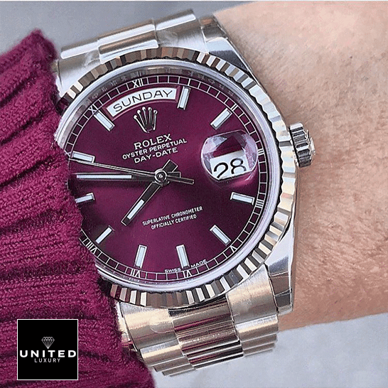Rolex Day-Date 118239 "Cherry Dial" Master Replica 1:1 Day Dateagdsgsdgsdgs Rolex day-date purple stainless steel replica on the wrist