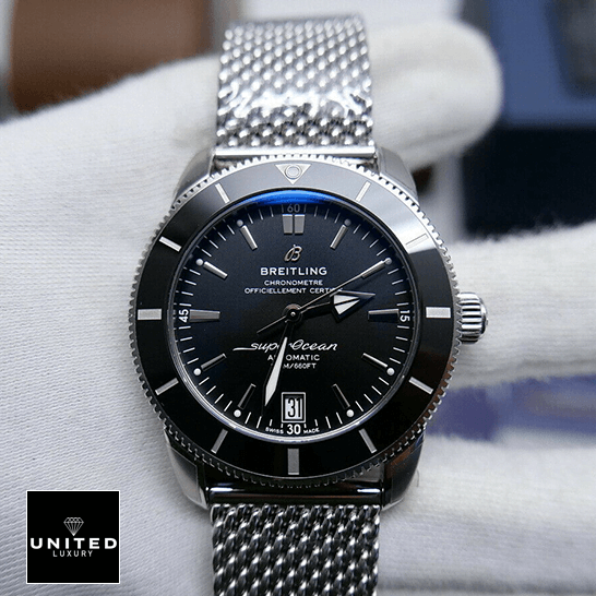 Breitling Superocean Heritage II B20 AB2020121B1A1 "Black Dial" Supreme Clone Quality breitling superocean heritage AB2010121B1A1 replica front Breitling Superocean Heritage Black Dial Steel Bracelet Replica front view