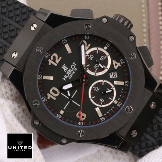 Hublot Big Bang 301.CX.130.RX "Black Magic" Top Tier Replica Edition hublot big bang 301.cx .130.rx replica tiltedleft 1 Hublot Big Bang Black Dial Black Bezel Replica on the white glove hand