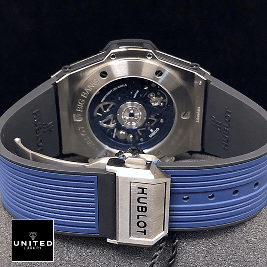 Hublot Big Bang Unico 411.JX.4802.RT "Sapphire" Elite Super Clone hublot big bang unico blue 411 NX 5179 RX replica back Hublot Big Bang Unico Blue Steel Case Clasp Replica upside view