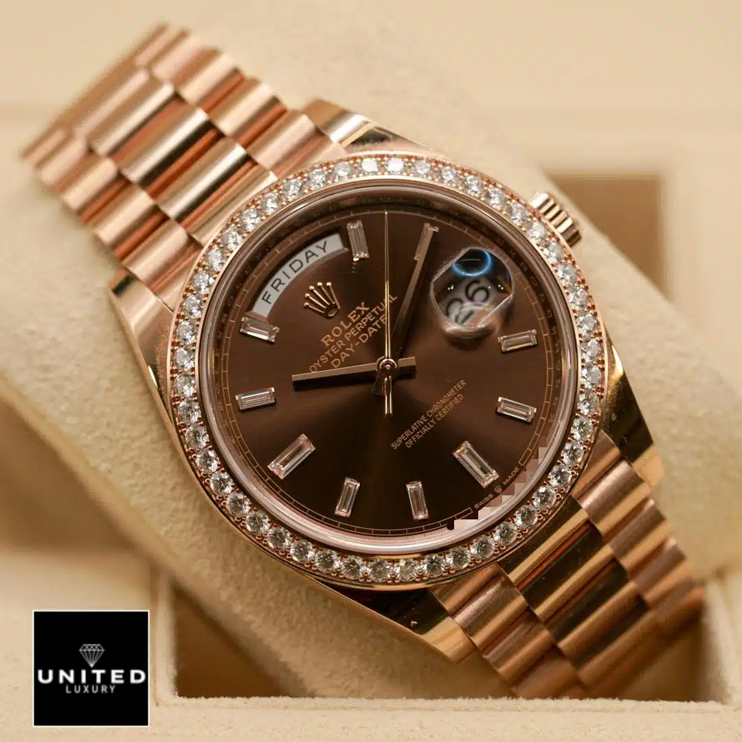 Rolex Day-Date 228345RBR "Chocolate Dial" Master Clone Quality Yeni Proje 10 Rolex Day-Date 40 Chocolate Dial Diamond Bezel 228345RBR Replica