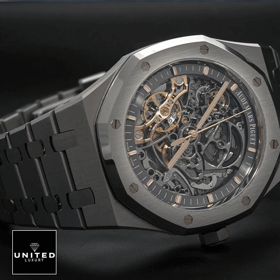 Audemars Piguet Royal Oak Double Balance Wheel Openworked 15407ST Replica audemars piguet royal oak 41 stainless steel openworked watch skeleton unitedluxury man 1 Audemars Piguet Skeleton Dial Stainless Steel Replica black background