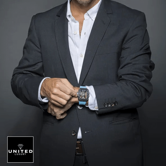 Richard Mille RM 53-01 "Pablo Mac Donough" Super Clone Edition richard mille tourbillon pablo mac donough hand Richard Mille Tourbillion Blue Bracelet Carbon Case Replica on the man