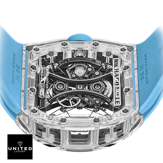 Richard Mille RM 053-02 "Sapphire" Exact Replica 1:1 richard mille tourbillon rm 53 02 sapphire back Richard Mille Tourbillion 53-02 Sapphire Replica upside view