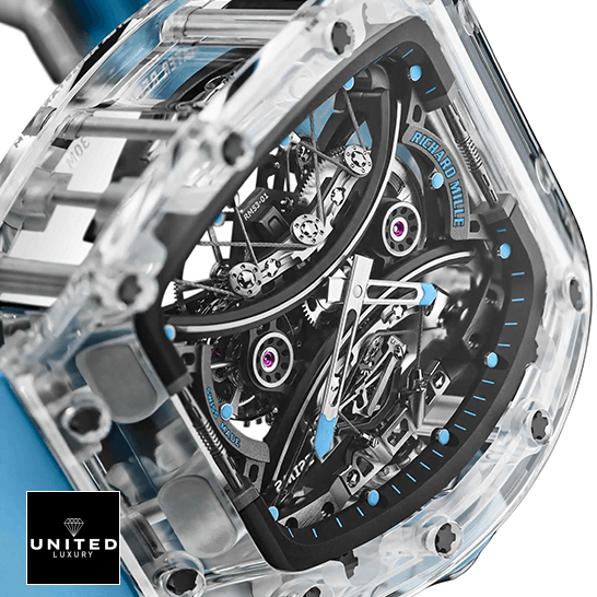 Richard Mille RM 053-02 "Sapphire" Exact Replica 1:1 richard mille tourbillon rm 53 02 sapphire left Richard Mille Tourbillion RM53-02 Black Dial Replica close view