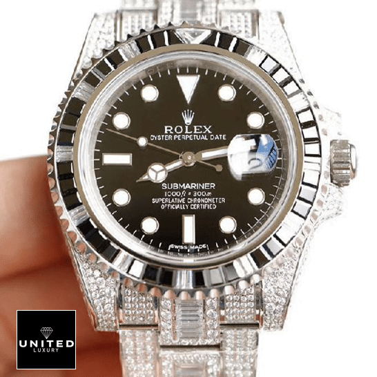 Rolex Submariner 116610LN-97200 "Iced Out" Precision Clone rolex submariner 116610LN 97200 black disk watch replica dial Rolex Submariner 116610LN-97200 Black Dial Replica
