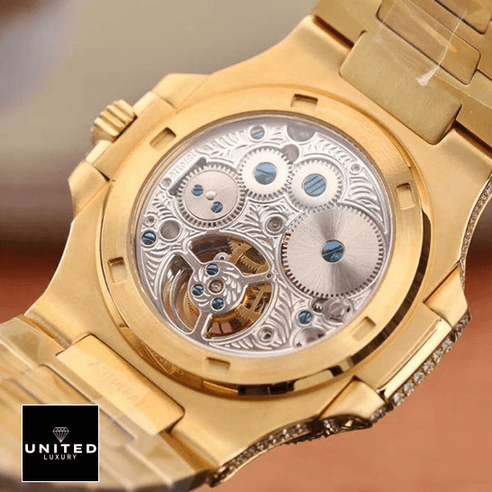 Patek Philippe Nautilus 5711/1A-018 "Yellow Gold" Detailed Super Clone patek philippe 5711 back replica Patek Philippe Gold Case Bracelet Replica upside view