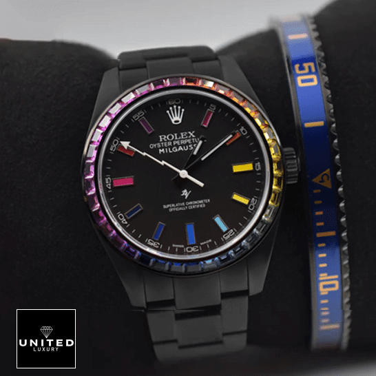 Rolex Milgauss 116400GV "Sapphire Bezel" First-Class Clone Rolex Milgauss Black Venom 116400 Rainbow Stick Dot Black Case Replica