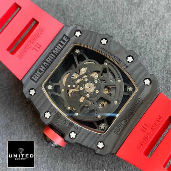 Richard Mille RM 35-02 "Red Carbon" Premium Copy 1:1 rm3502 red carbon replica Richard Mille Black Carbon Case RM3502 Replica upside view