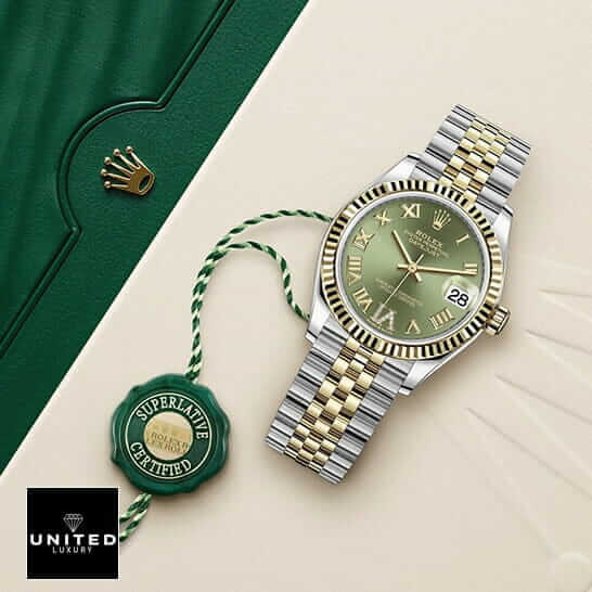 Rolex Datejust 278273 "Mint Green Jubilee" Perfect Duplicate Edition rolex 278273 green jubile 2 Rolex Green Dial Roman Jubilee Bracelet Replica on the rolex box