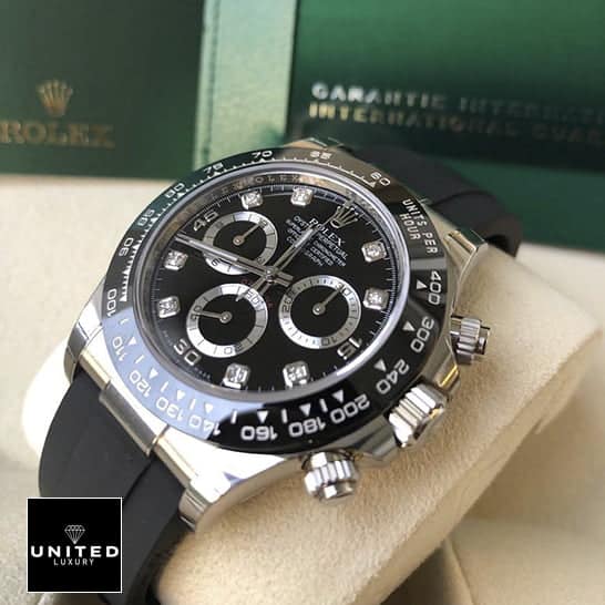 Rolex Daytona Cosmograph 116519LN "Oysterflex" 1:1 Clone Edition rolex oysterflex diamond replica 2 Rolex Daytona Oysterflex Black Dial Diamond Stick Dot 116519LN Replica & Guarantee Card