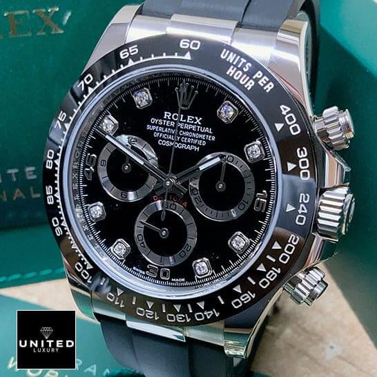 Rolex Daytona Cosmograph 116519LN "Oysterflex" 1:1 Clone Edition rolex oysterflex diamond replica 6 Rolex Daytona Oysterflex 116519LN Dial is Black with Diamond Replica