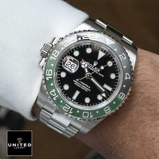 Rolex Gmt-Master II Sprite Black Dial Replica on the hand