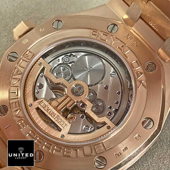 Audemars Piguet Royal Oak Chronograph 26240OR.OO.1320OR.01 "Rose Gold" Elite Super Clone ap rose gold blue dial luxury watch 5 Audemars Piguet Royal Oak Gold Casse Replica upside view