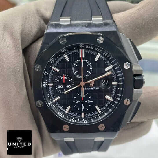 Audemars Piguet Royal Oak Offshore 26400AU.OO.A002CA.01 Premium Clone Edition ap royal oak carbon replica 2 AP Royal Oak Offshore Carbon Black Dial Replica on the hand