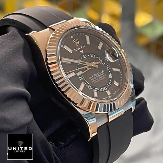 Rolex Sky-Dweller 326235 "Chocolate Dial" Exact Duplicate Quality rolex 326235 chocolate replica 3 Rolex Sky-Dweller Chocolate 326235 Fluted Bezel Replica