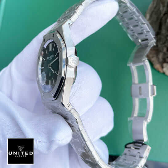 Audemars Piguet Royal Oak "Jumbo" Extra-Thin 16202ST "Green Dial" First-Class Clone ap green dial jumbo left dial ap-green-dial-jumbo-left-dial