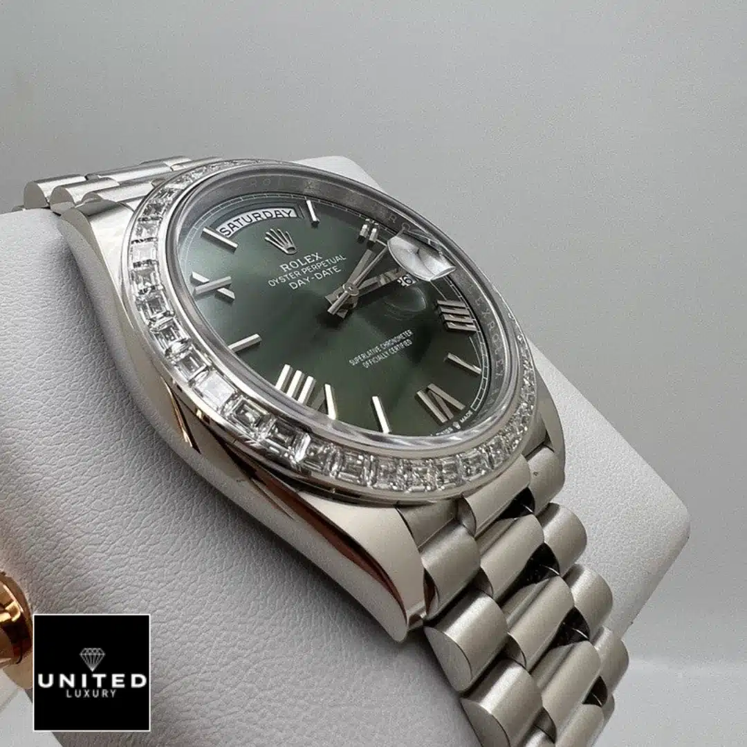 Rolex Day-Date 228238 "Olive Green" Mirror Replica 1:1 Yeni Proje 1 10 Rolex Day Date 228349RBR Replica Left Side Stainless Steel Case