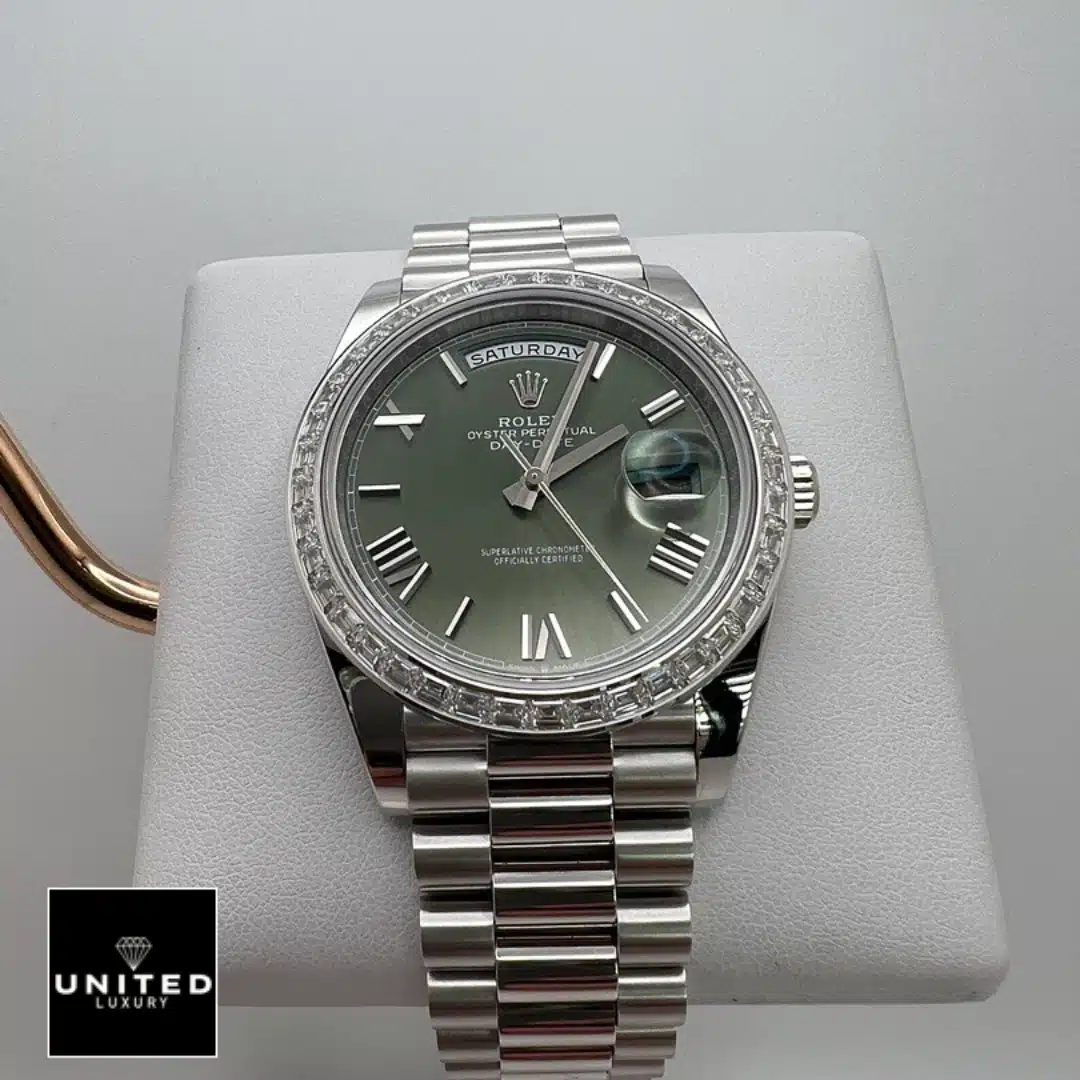 Rolex Day-Date 228238 "Olive Green" Mirror Replica 1:1 Yeni Proje 12 Rolex Day Date Olive Diamond 228349RBR Olive Green Dial Replica
