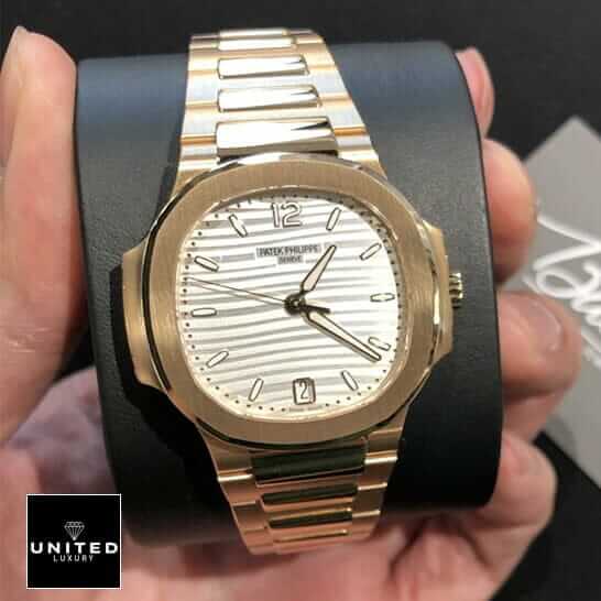 Patek Philippe Annual Calendar Moonphase 5396R-011 "Rose Gold White Dial" Premium Duplicate patek philippe rose white replica 2 Patek Philippe Rose Gold White Dial Replica on the stand