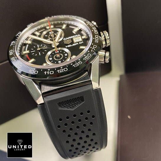 TAG Heuer Carrera Chronograph CBN2A1B.BA0643 "Black Rubber" Deluxe Copy Quality tag carrera black rubber replica1 1 Tag Carrera Black Rubber Replica Rubber Bracelet Black Bezel