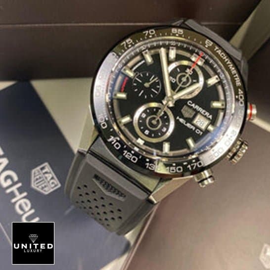 TAG Heuer Carrera Chronograph CBN2A1B.BA0643 "Black Rubber" Deluxe Copy Quality tag carrera black rubber replica2 1 Tag Carrera Black Rubber Replica Black Bezel Stick Hour Makers