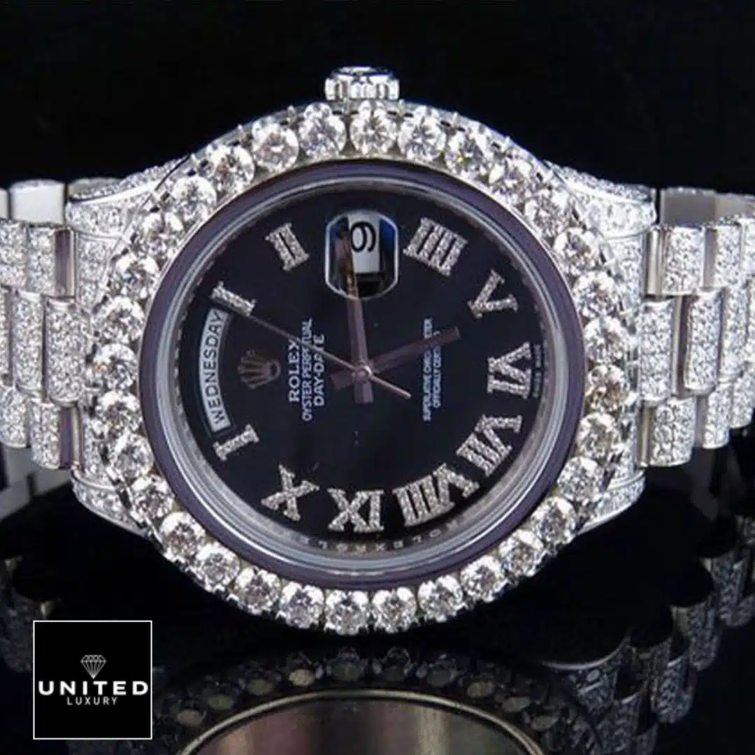 Rolex Day-Date 218239 "Iced Out" Ultra Fine Super Clone Yeni Proje 20 Rolex Day-Date II White Gold Gem-Set Bezel 218239 Replica