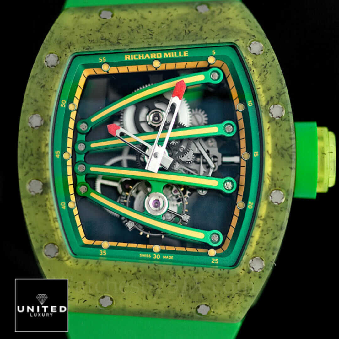Richard Mille RM 59-01 "Yohan Blake" First-Class Clone Yeni Proje 16 Richard Mille Green Carbon Bezel Replica black background
