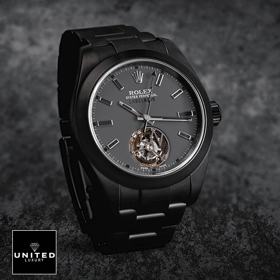 Rolex Milgauss 116400 "Label Noir" Near Original Clone united man dark Rolex Label Noir Black Bezel Replica and black background