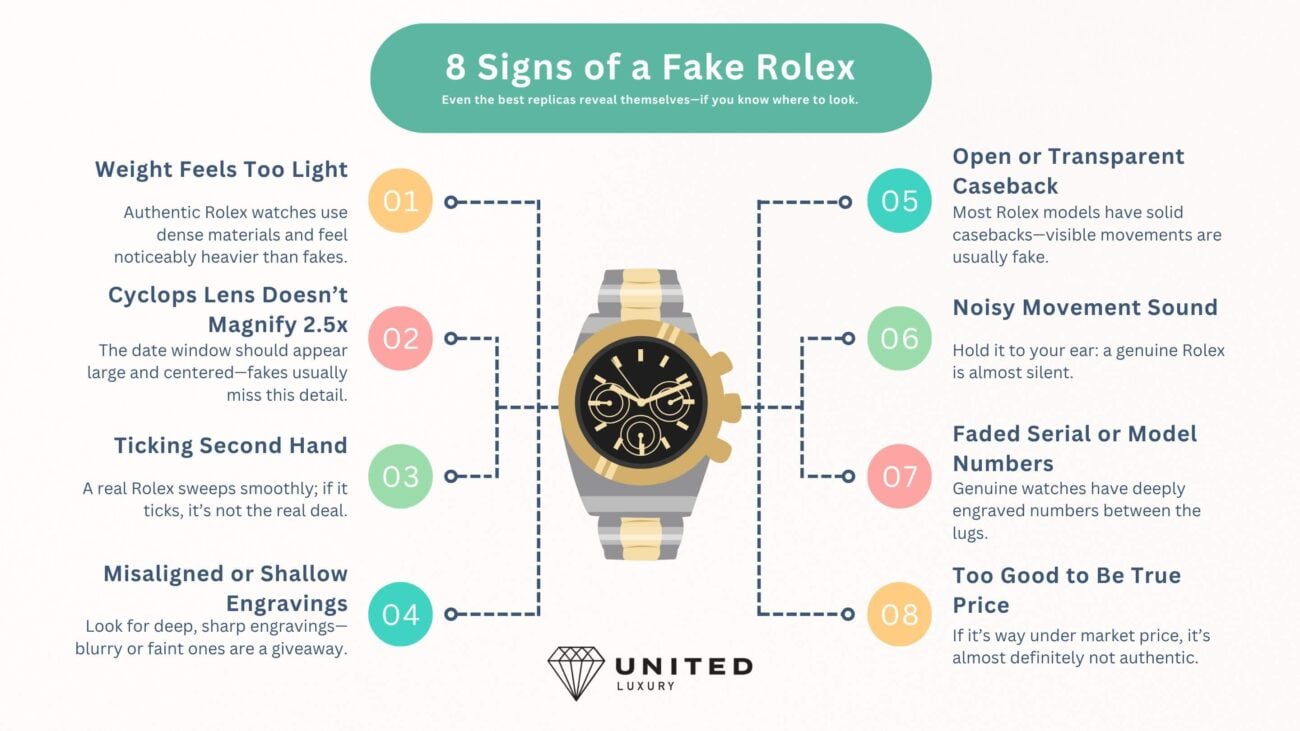 Fake Rolex vs Real: Super Clone Comparison Guide 2026 8 Signs of a Fake Rolex Infographic Fake Rolex vs Real: Super Clone Comparison Guide 2026 8 Signs of a Fake Rolex Infographic