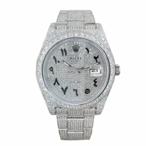 Fake Diamond Watches Rolex Datejust 116300 White Gold Diamond Arabic Dial Iced Out Replica 1 Rolex Datejust 126300 “Iced Out Arabic Dial” Super Clone Quality