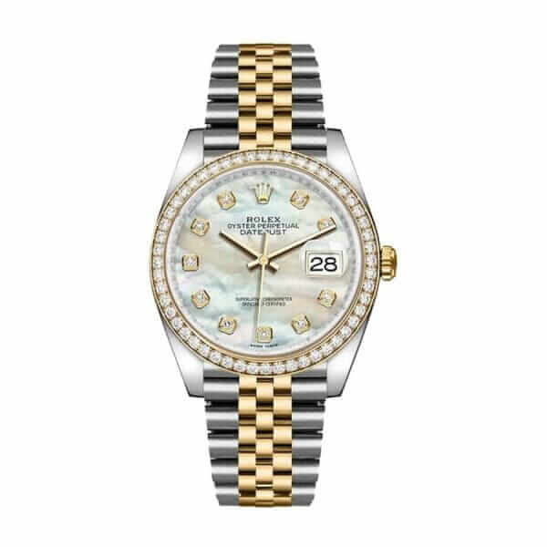 rolex-date-just-gem-bezel-white-dial-yellow-gold-steel-replica