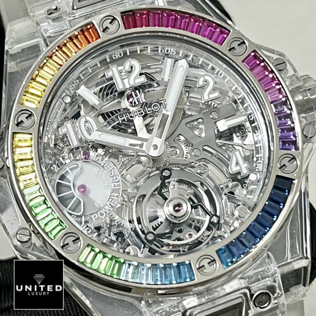 Hublot White Dial Big Bang Rainbow Bezel Replica close analog view