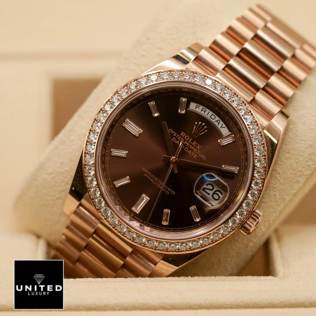 Rolex Day-Date 40 228345RBR Chocolate Dial Diamond Indices Replica