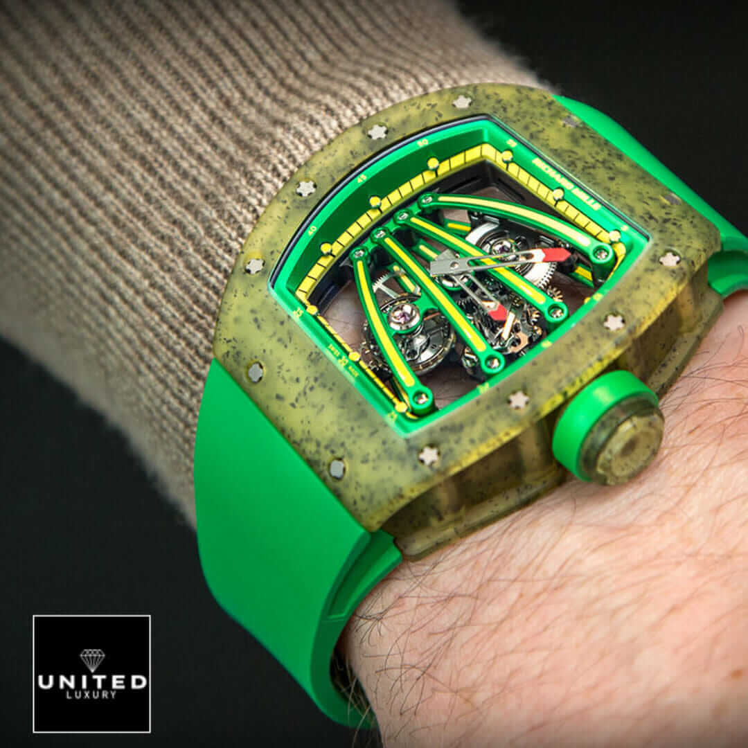 Richard Mille Green Rubber Bracelet Replica on the man wrist