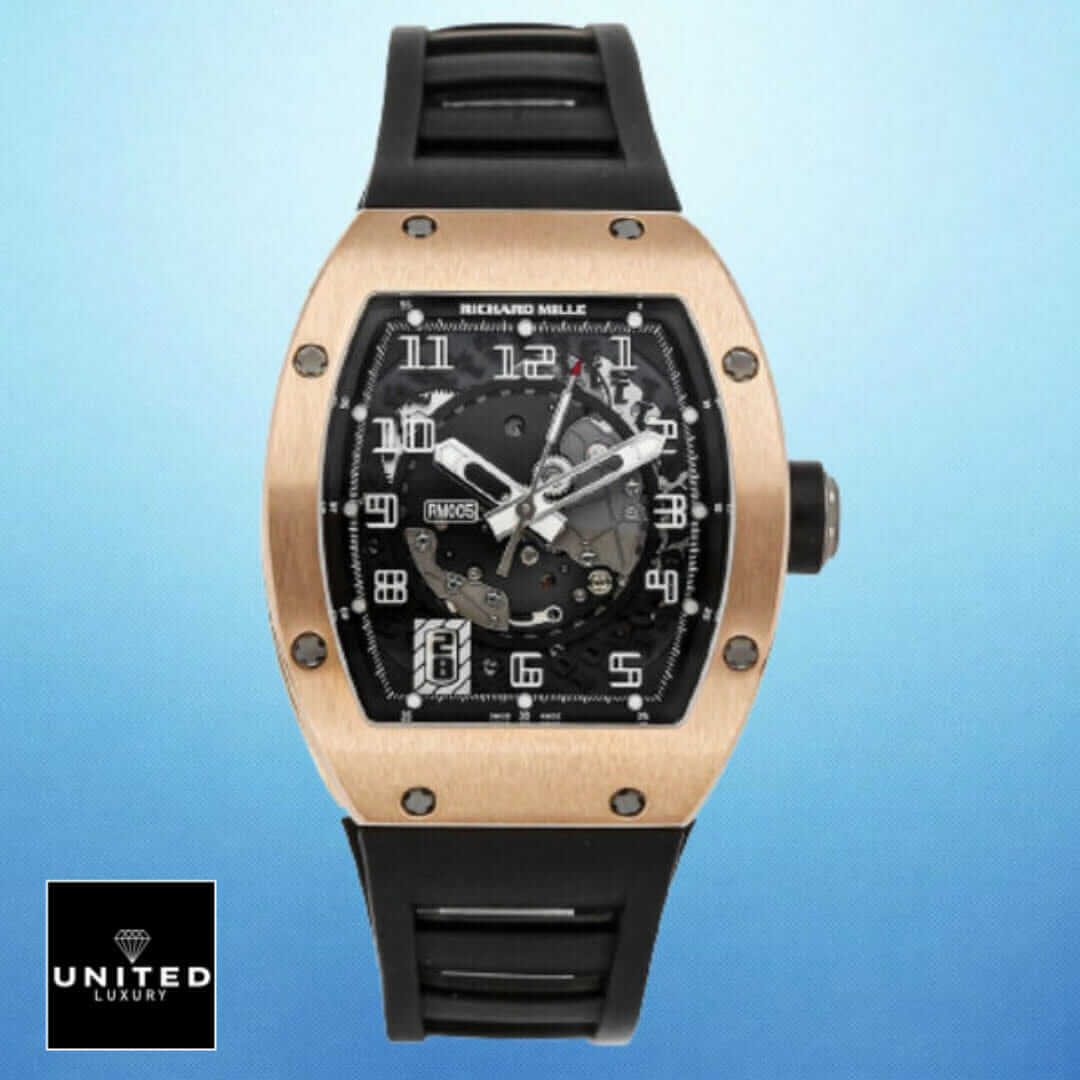 Richard Mille RM055 Bubba Watson Rose Gold Bezel Replica blue background